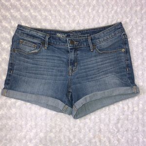 Mid rise, 3 inch inseam denim shorts